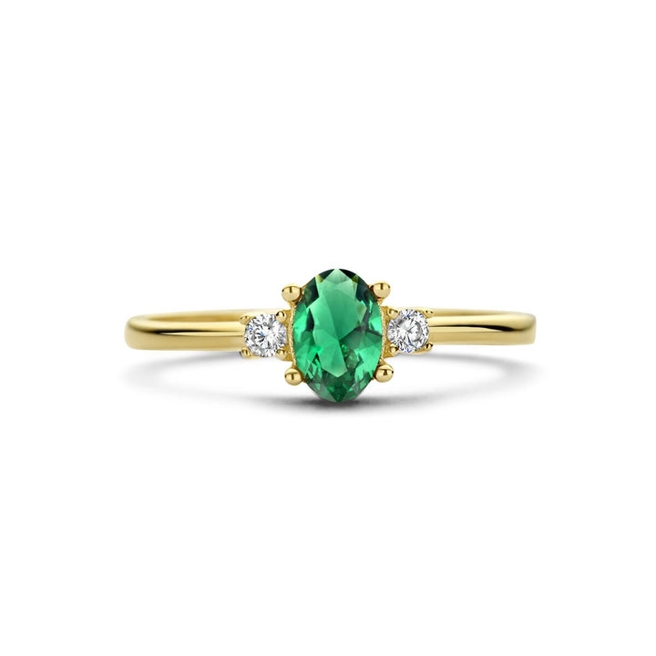 14k geelgouden ring met groene zirkonia – ovaal geslepen