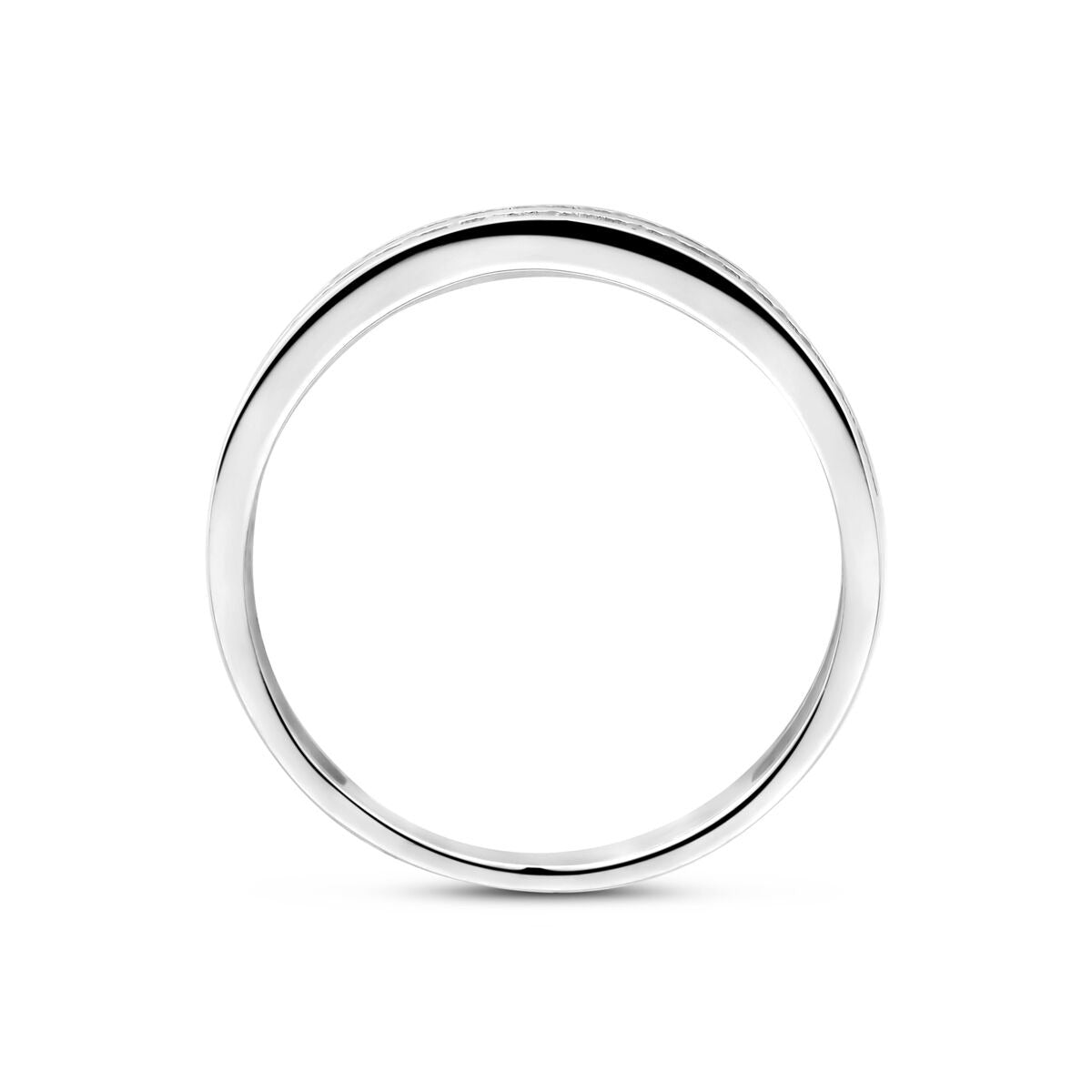 Srebrny pierścionek z cyrkonią – Rodowany 925 srebro, 3,5 mm szerokości