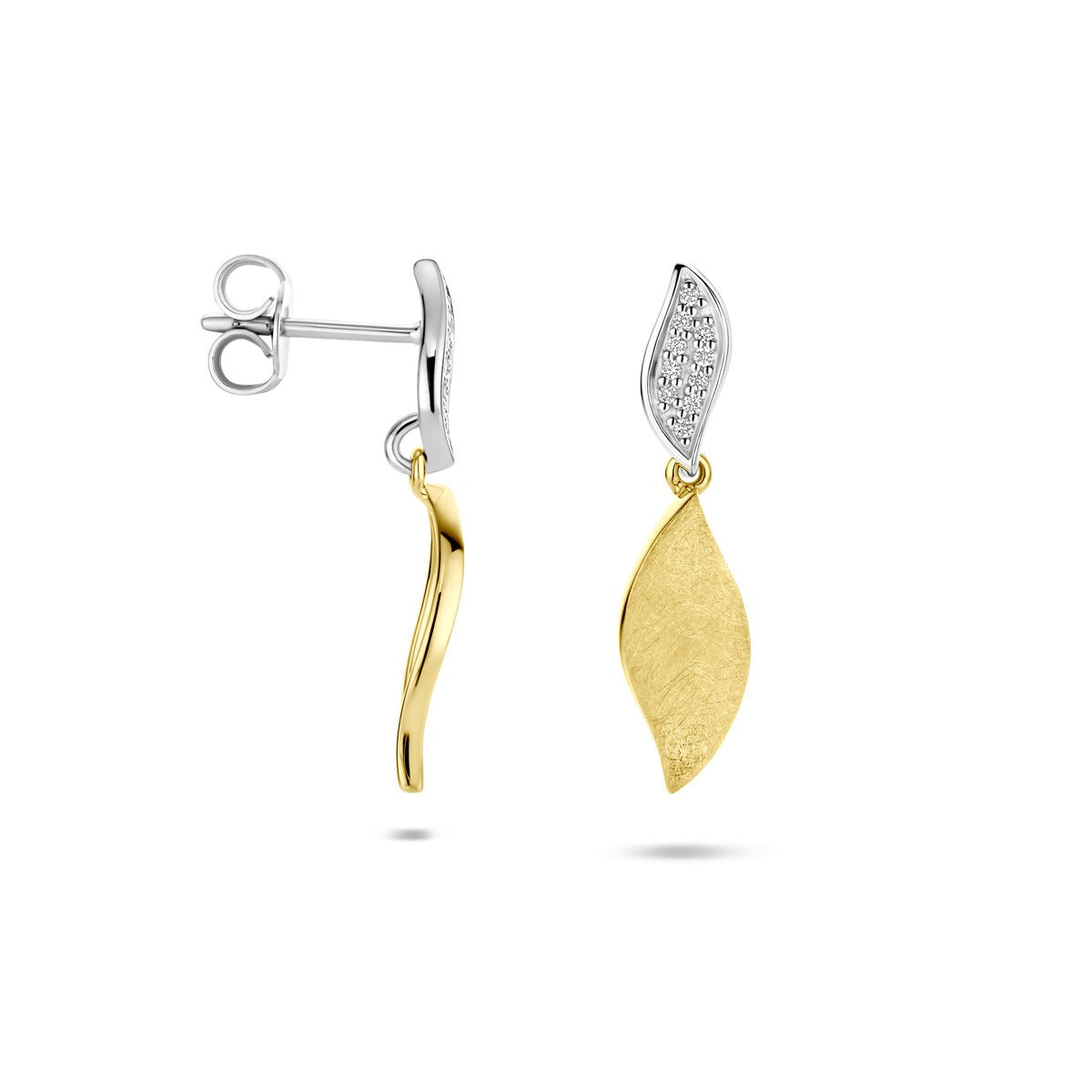 kolczyki poli/mat diament 0.06ct (2x 0.03ct) h si 24 mm 14K bicolor złoto żółte/białe