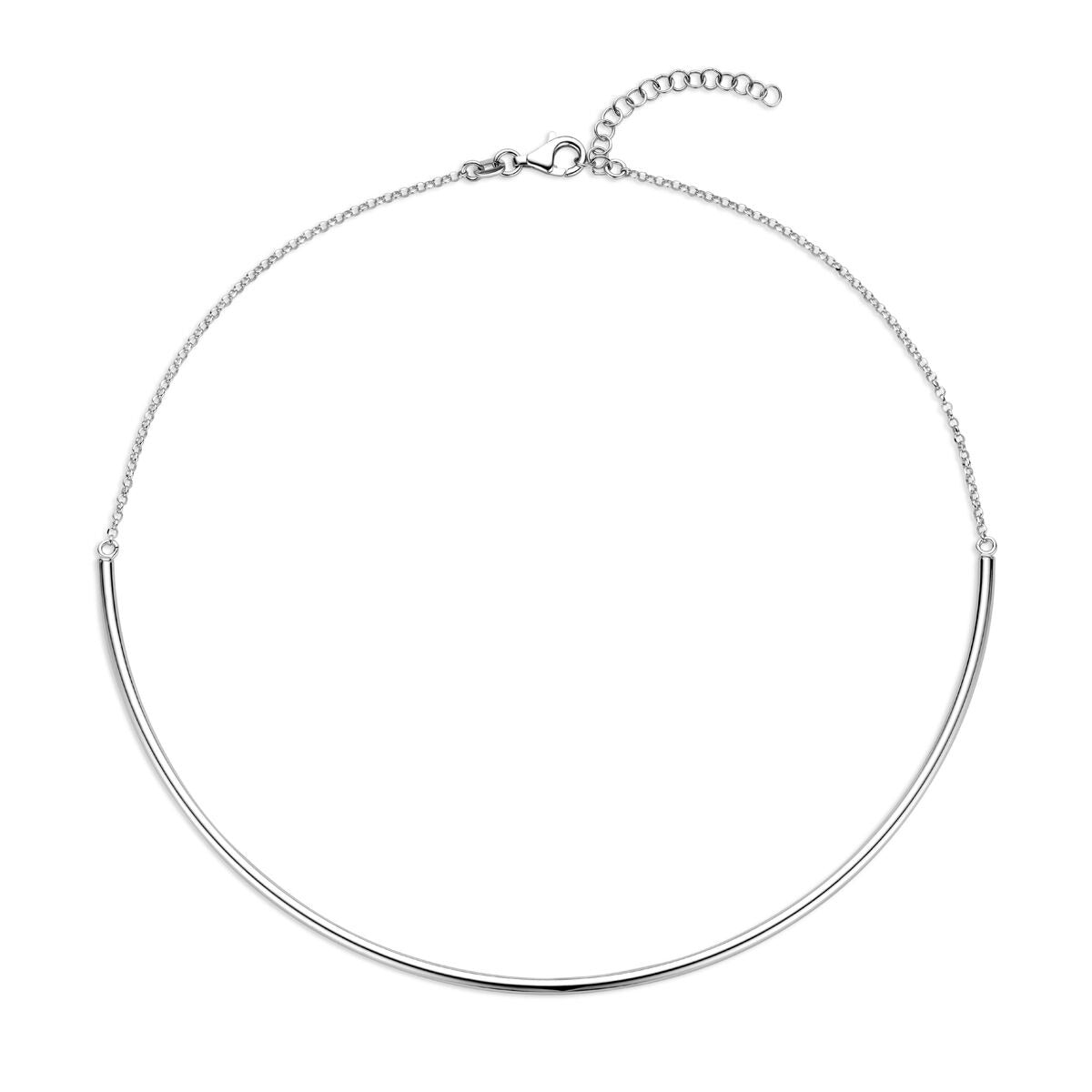 Zilveren gerhodineerde damesketting van 2,5 mm met een verlengketting van 5 cm.