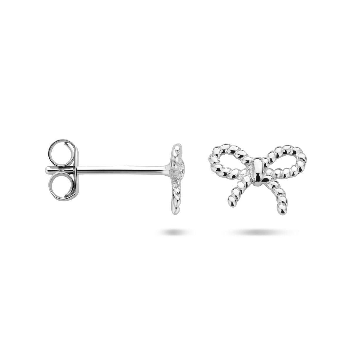 Srebrne kolczyki wkrętki kokardka – rodowane 925 srebro, 6.5 x 8 mm