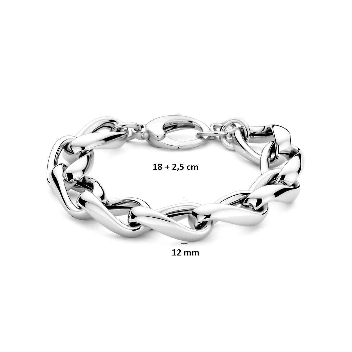 Srebrna damska bransoletka – rodowana 925 z okrągłymi ogniwami 12 mm 18 + 2,5 cm