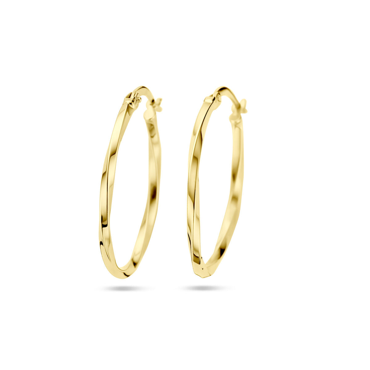 Gedraaide 14k geelgouden oorringen van 28 mm met een glanzende afwerking.
