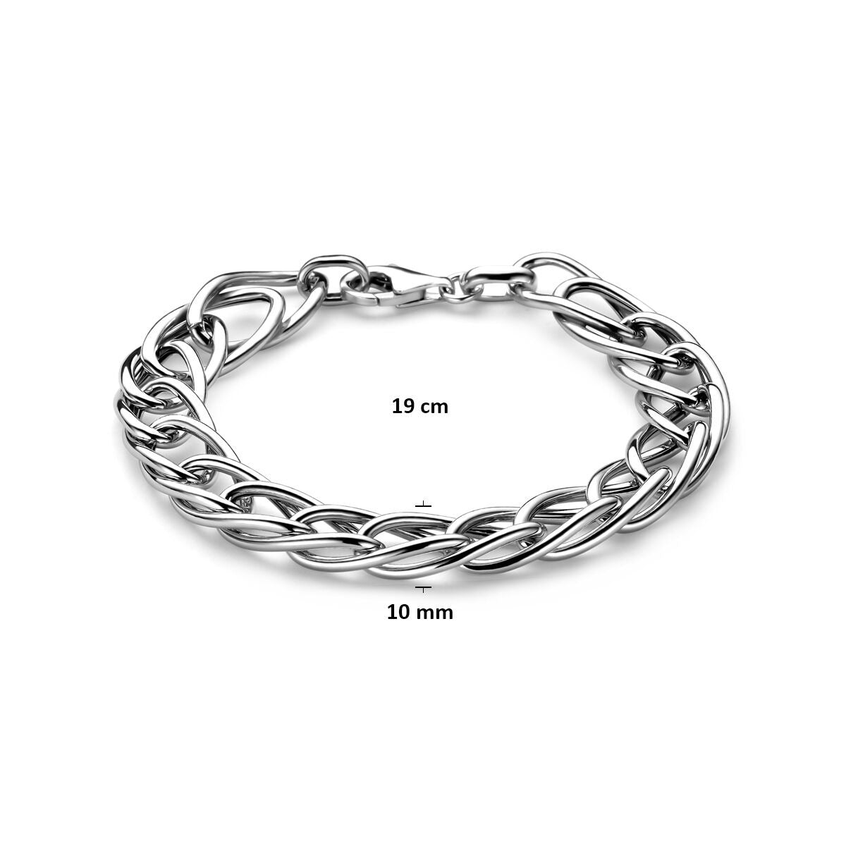Srebrna damska bransoletka – Rodowana z szerokimi ogniwami 10 mm 19 cm