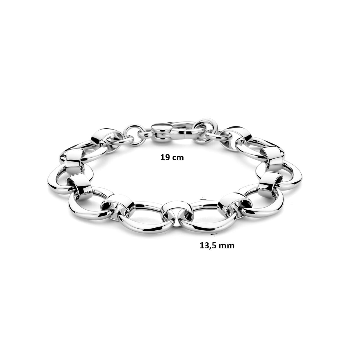 Srebrna damska bransoletka – szerokie ogniwo z zapięciem karabińczykowym 13,5 mm 19 cm