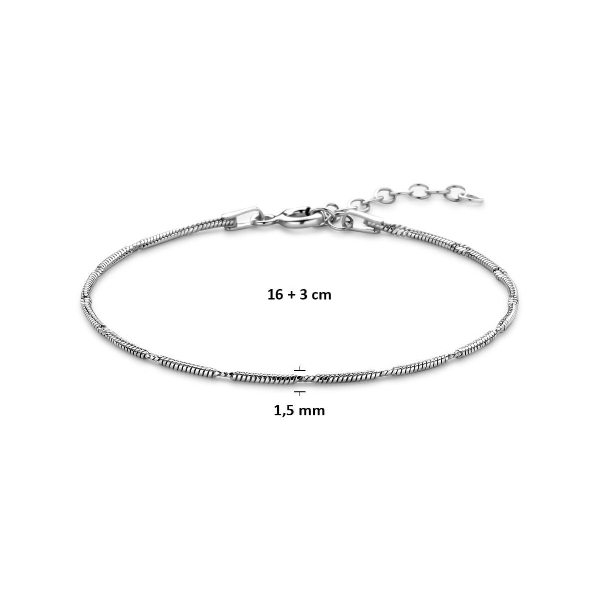 Srebrna bransoletka wężowa rodowana 1,5mm 16 + 3 cm