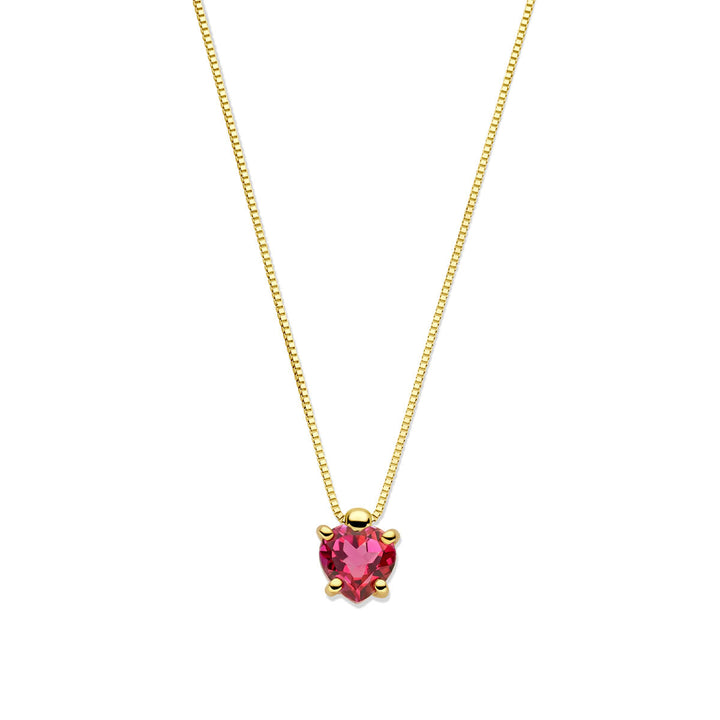 14k Geelgouden collier met roze topaas in hartvorm