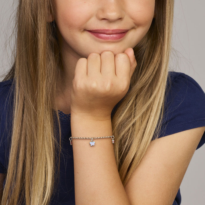 Gerhodineerd 925k zilveren kinderarmband met vlinders en emaille