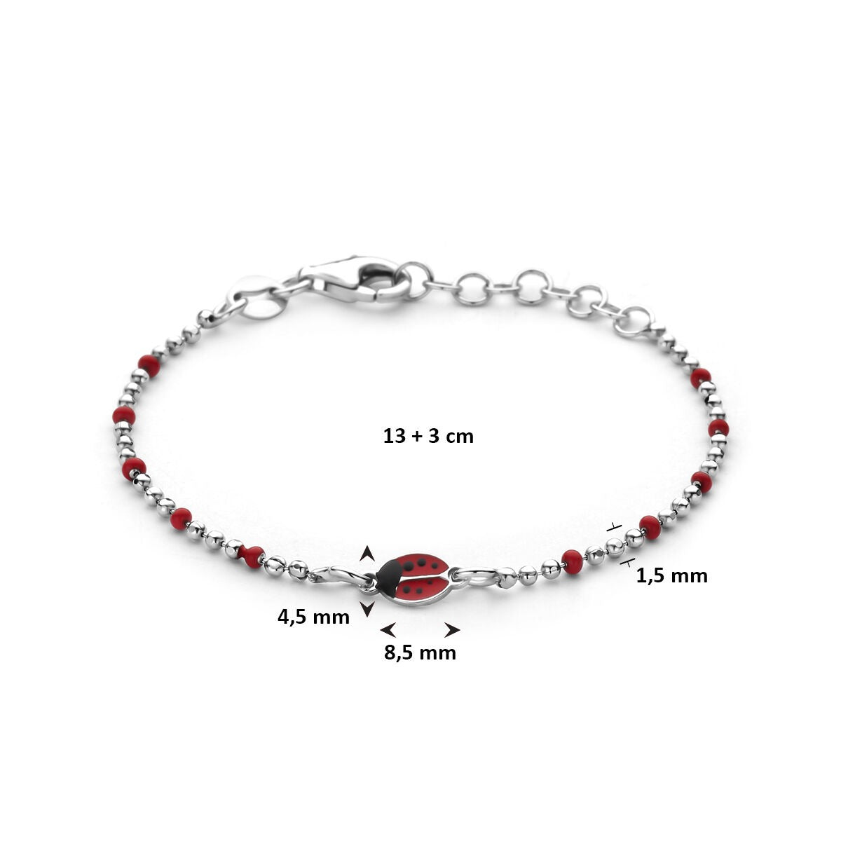 Srebrna dziecięca bransoletka biedronki – rodowana 925 srebro 13 + 3 cm