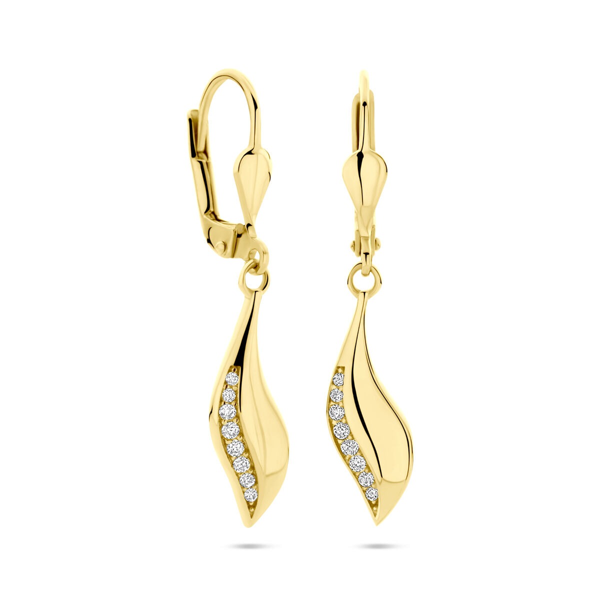 14k Żółte złoto kolczyki z cyrkonią – 32 mm wysokości
