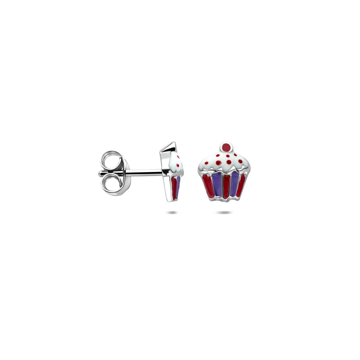 Srebrne kolczyki wkrętki cupcake – rodowane dziecięca biżuteria 7,5 mm