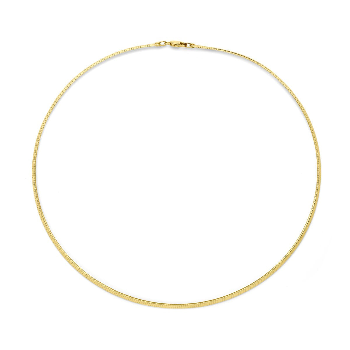 żółty naszyjnik omega 14k o grubości 2,5 mm i długości 45 cm.