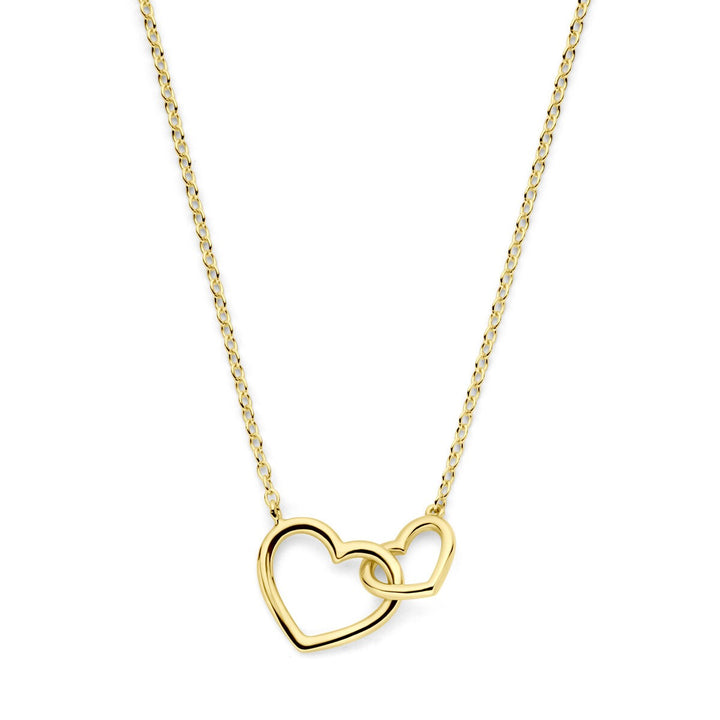 14k Geelgouden collier met twee harten