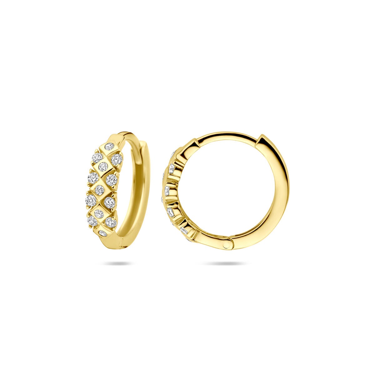 14k żółtogoldowe kolczyki koła z cyrkonią – 14 x 3.5 mm