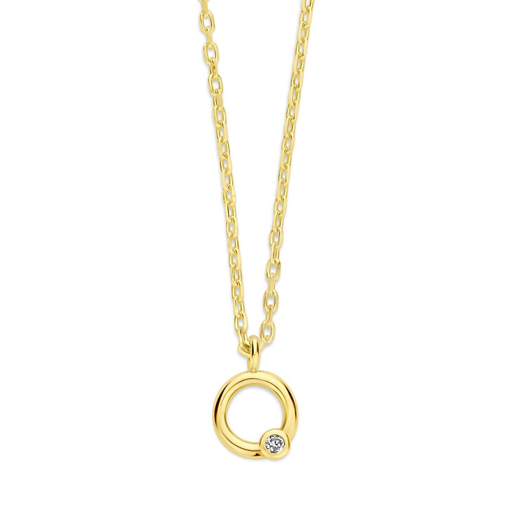 14k gouden dames ketting met cirkel en diamant – 43-45 cm