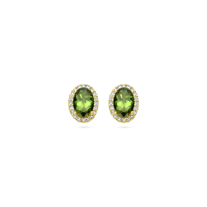 14k geelgouden oorknoppen met toermalijn en diamant