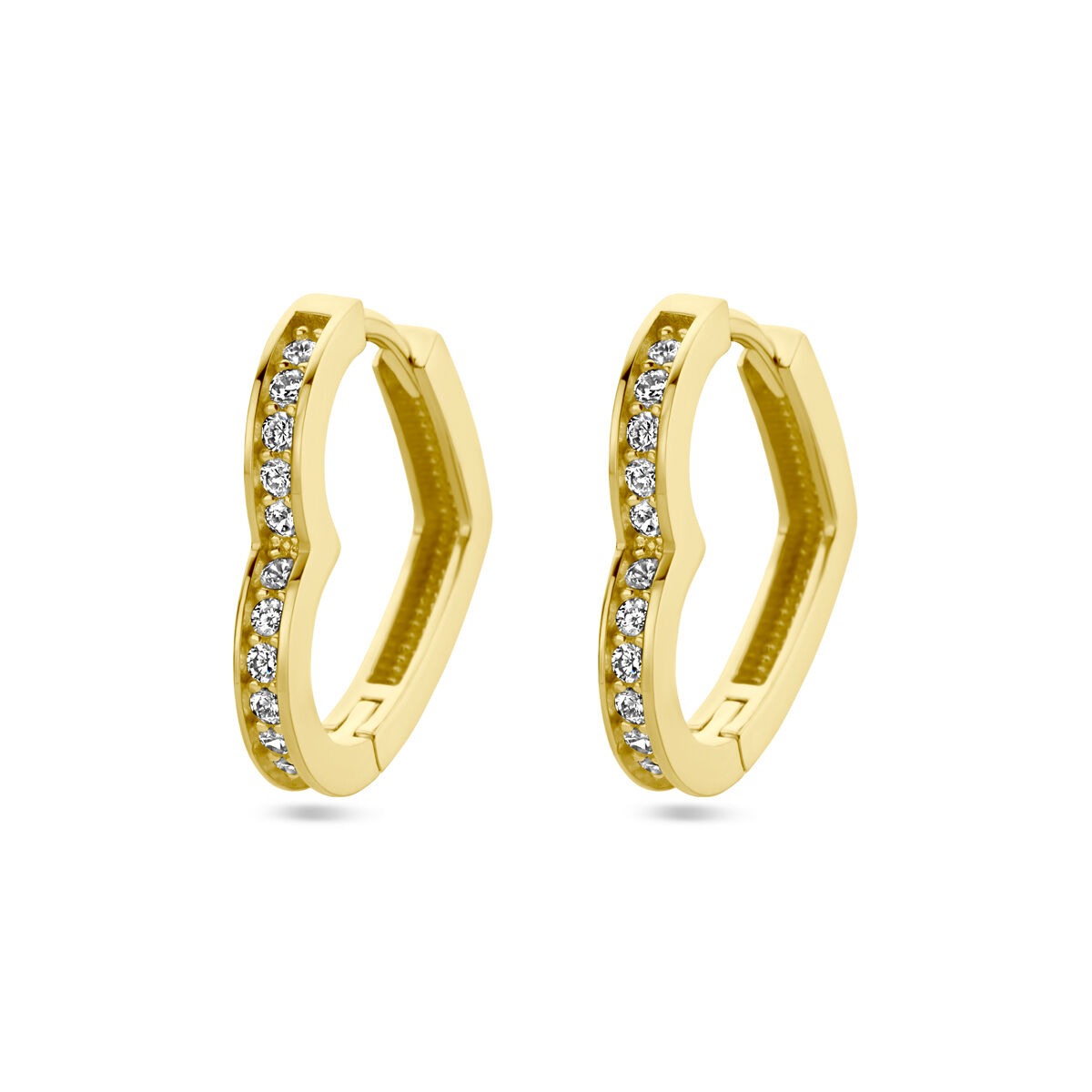 14k złote damskie kolczyki w kształcie serca z cyrkonią – 14 mm