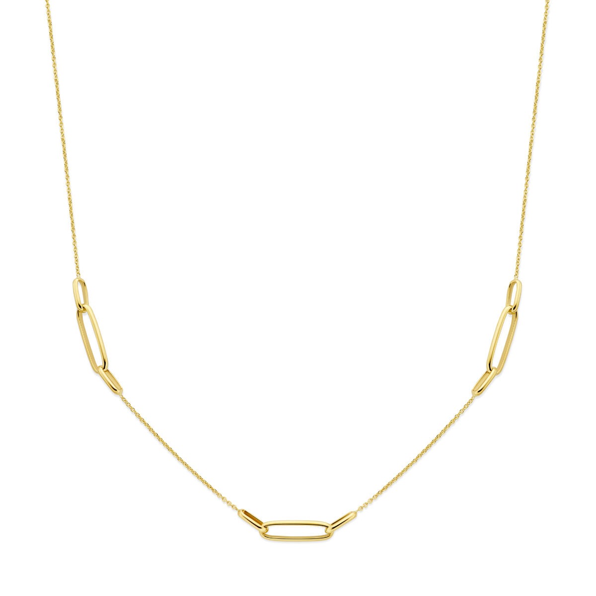 Fijne gouden damesketting van 14k met een schakelpatroon van 1,2 mm.