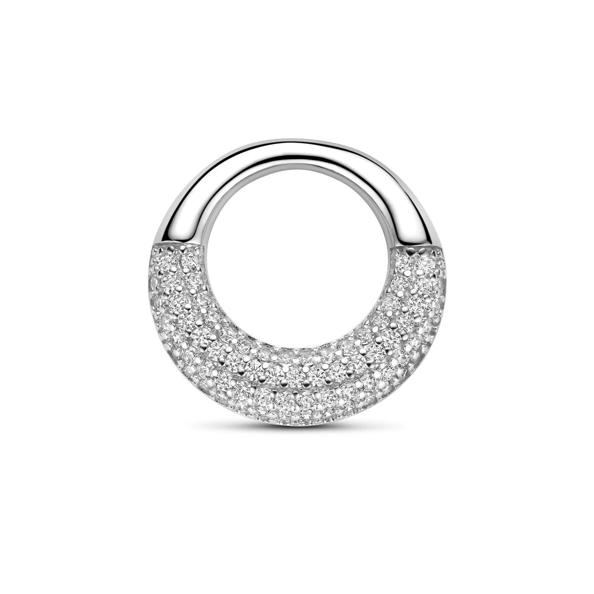 Zilveren hanger van gerhodineerd 925 zilver met een pave-setting van zirkonia-steentjes.