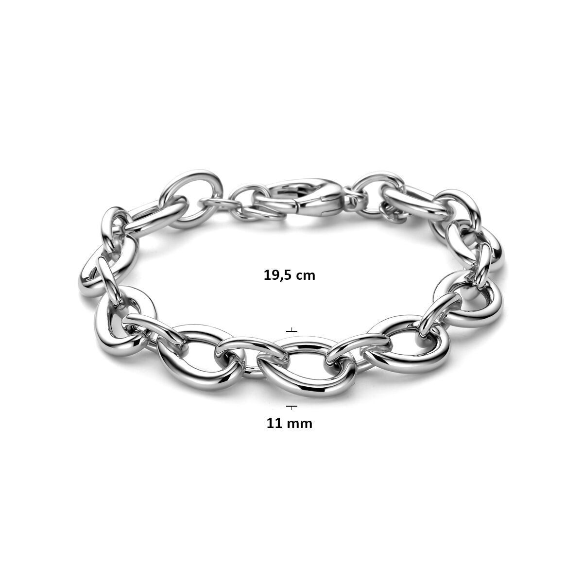 Srebrna damska bransoletka – szerokie ogniwo kotwicy w rodowanym srebrze 11 mm 19,5 cm
