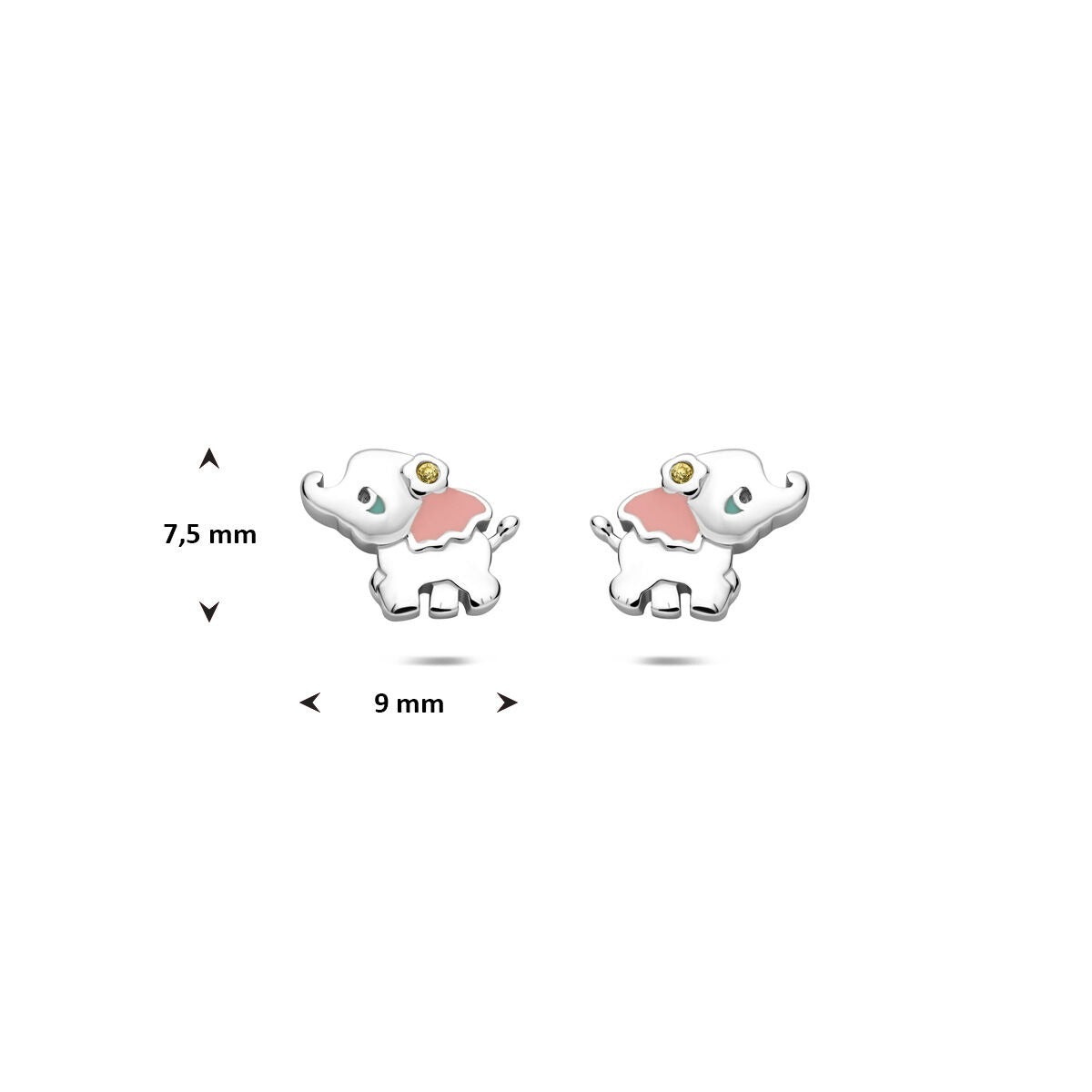 Srebrne dziecięce kolczyki wkrętki słoń z cyrkonią – 925 rodowane