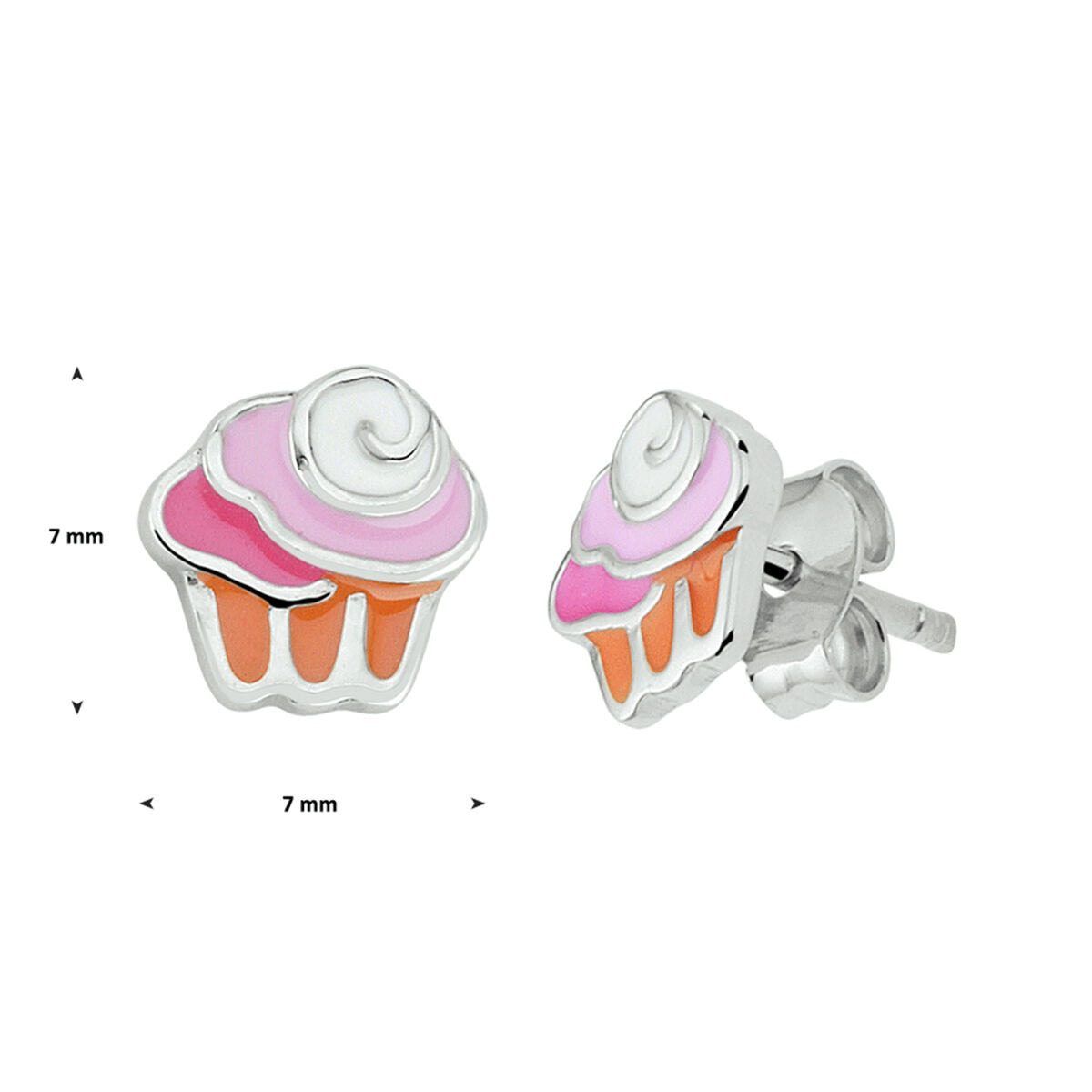 Srebrne kolczyki wkrętki cupcake – rodowane z kolorową emalią