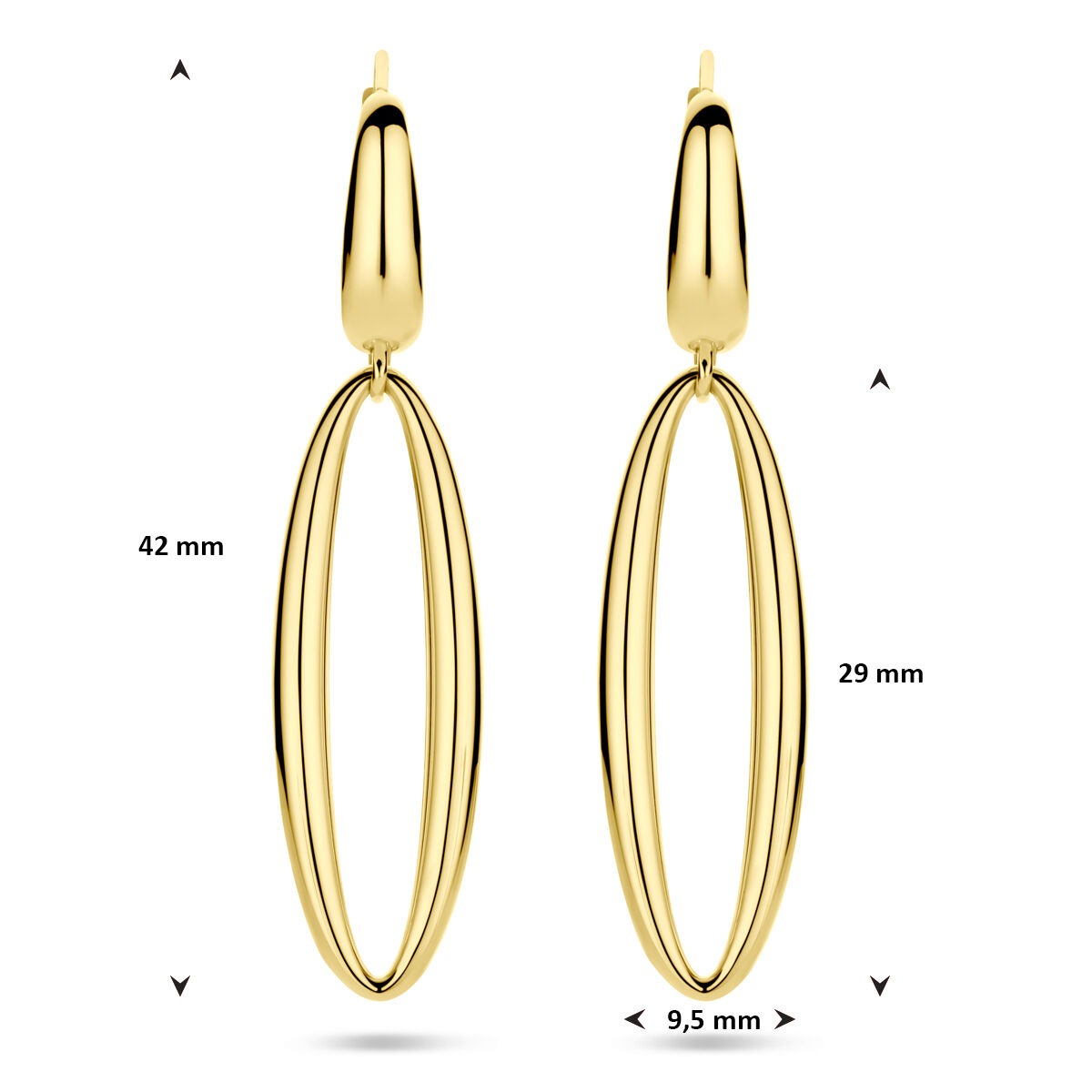 Złote kolczyki damskie – 14k żółte złoto 42 mm długie