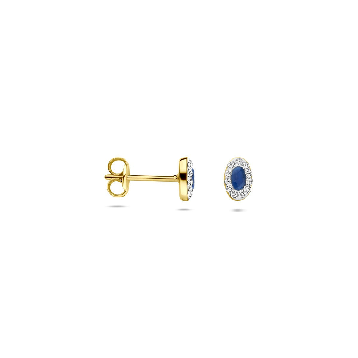 14k Żółte złoto kolczyki wkrętki z syntetycznym szafirem i Swarovski