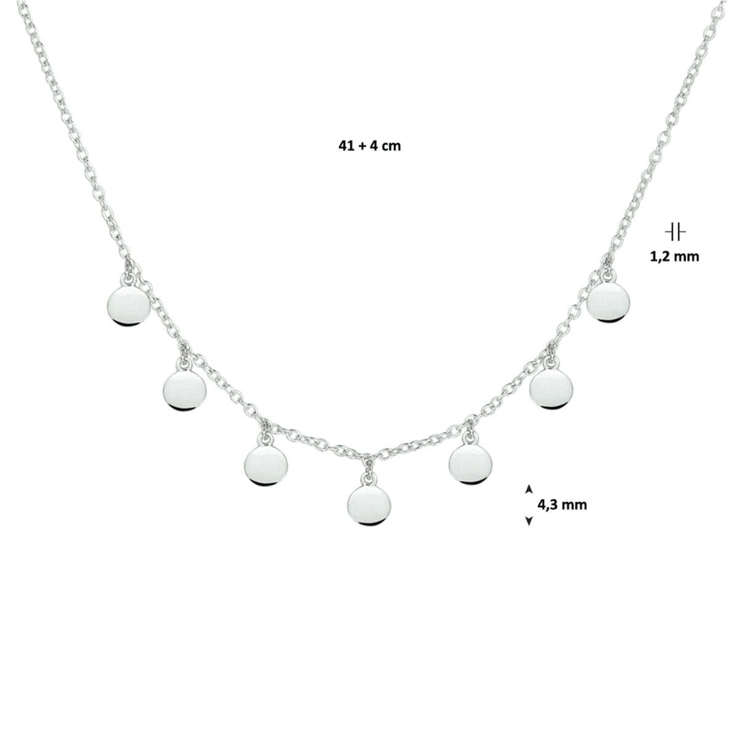 Zilveren dames ketting met ronde hangers – gerhodineerd