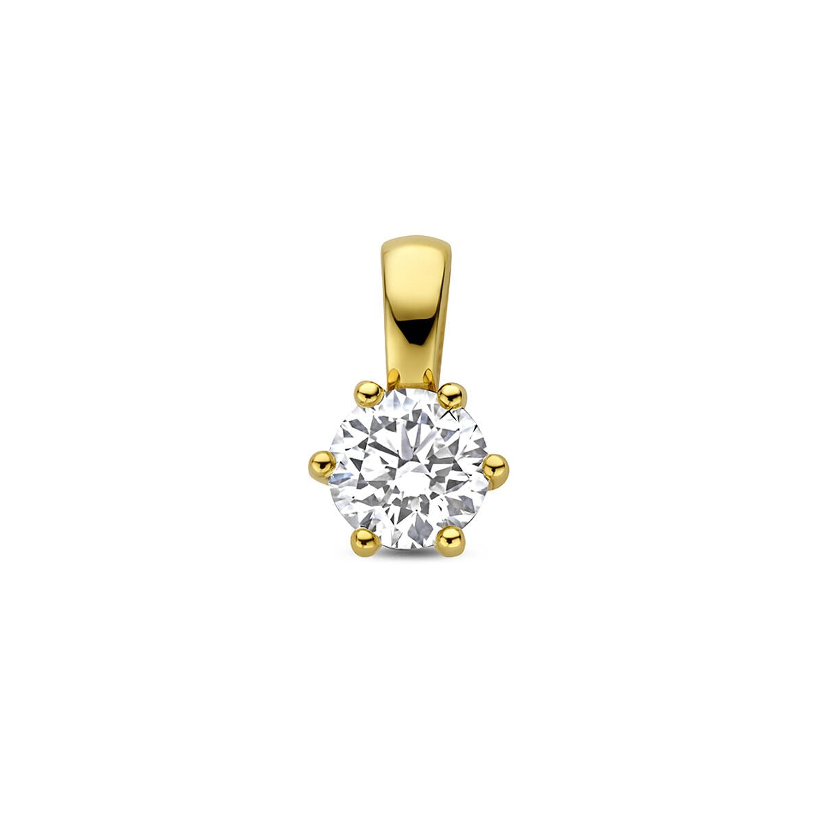 Gouden hanger van 14k geelgoud met een lab grown diamant in ronde zetting.