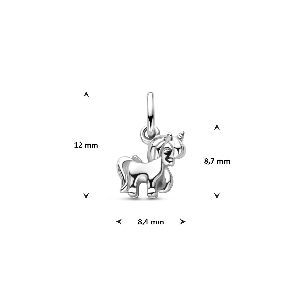Srebrny dziecięcy wisiorek jednorożec – rodowany 925 srebro 12 mm