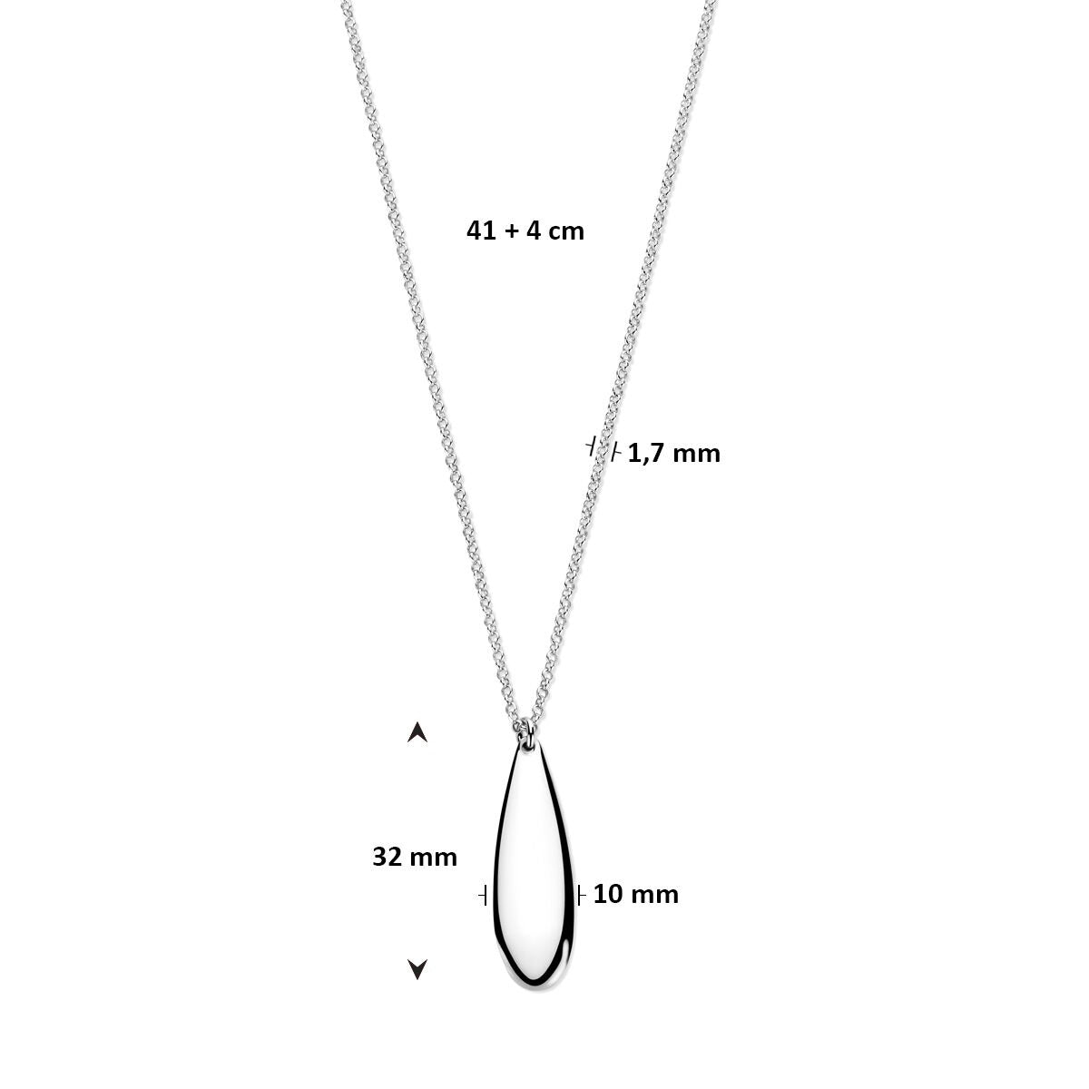 Srebrny damski naszyjnik z wisiorkiem w kształcie kropli – rodowany 925 41 + 4 cm