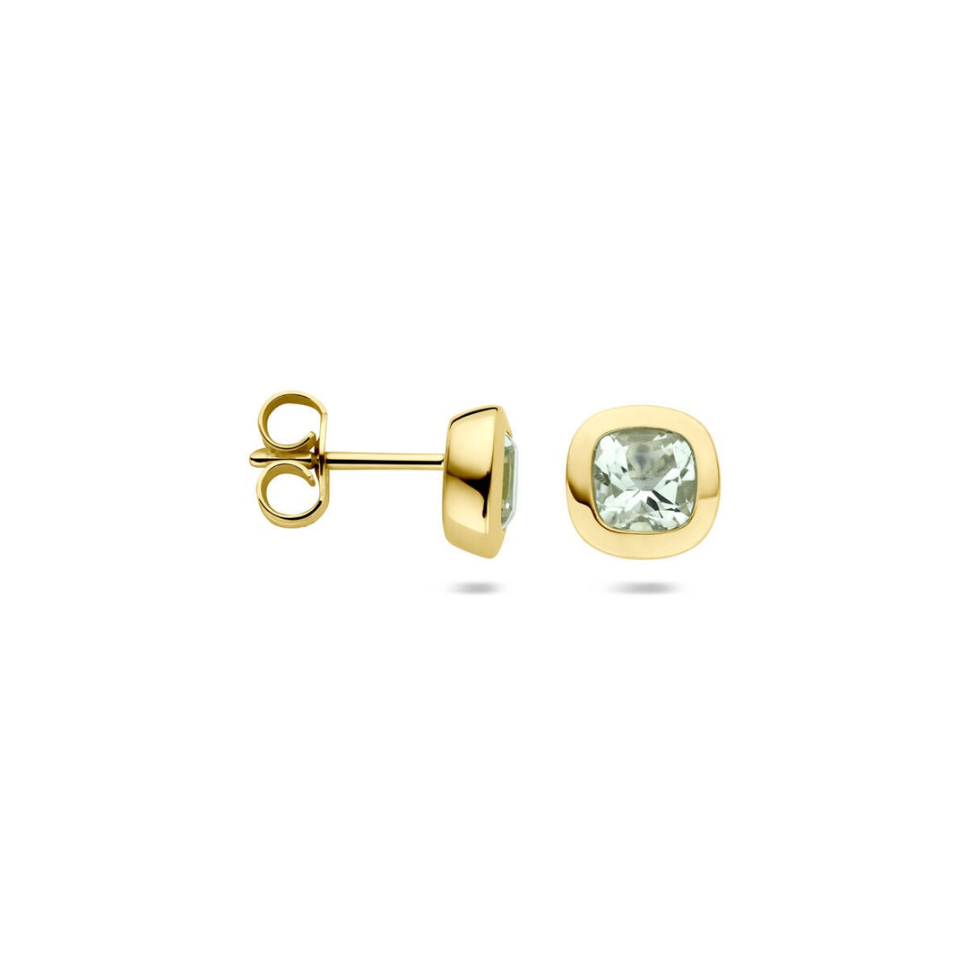 14k geelgouden oorknoppen met groene amethist