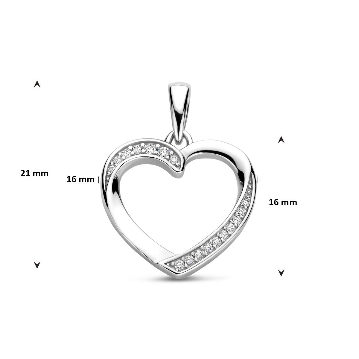Srebrny wisiorek serce z cyrkonią 925 rodowany – 21 mm