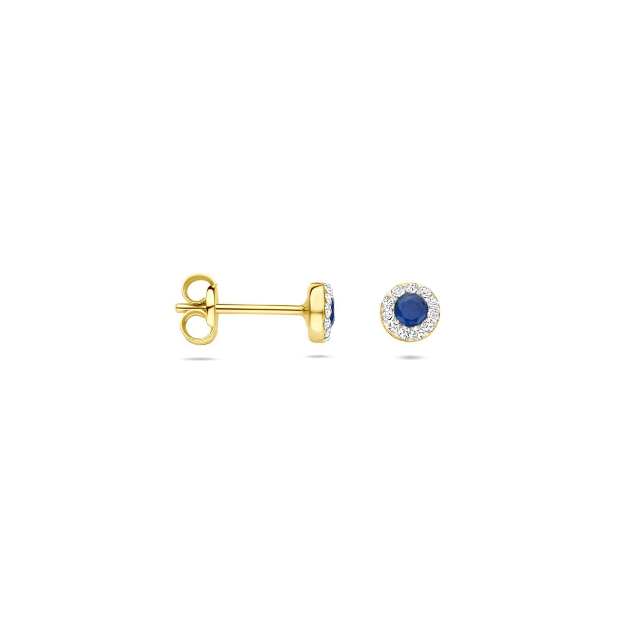 14k żółte złoto kolczyki wkrętki z syntetycznym szafirem i Swarovski – 4,5 mm