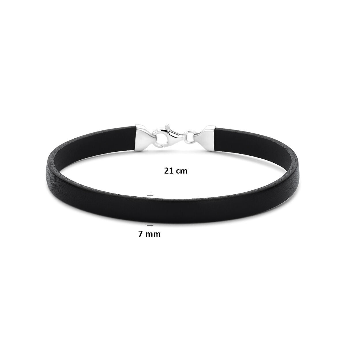 bransoletka czarna skóra 7 mm 21 cm srebro rodowane z gumy/nylonu/skóry