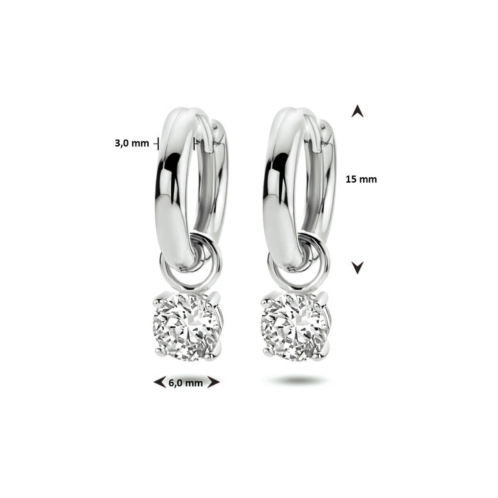 Zilveren klapoorringen met zirkonia hanger – gerhodineerd 925 zilver