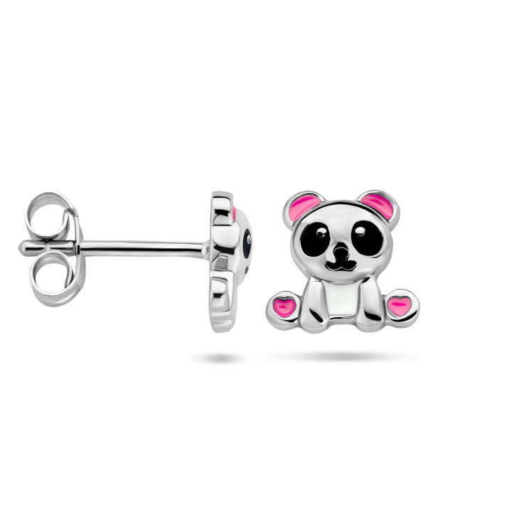 Zilveren oorknopjes panda – gerhodineerd met emaille