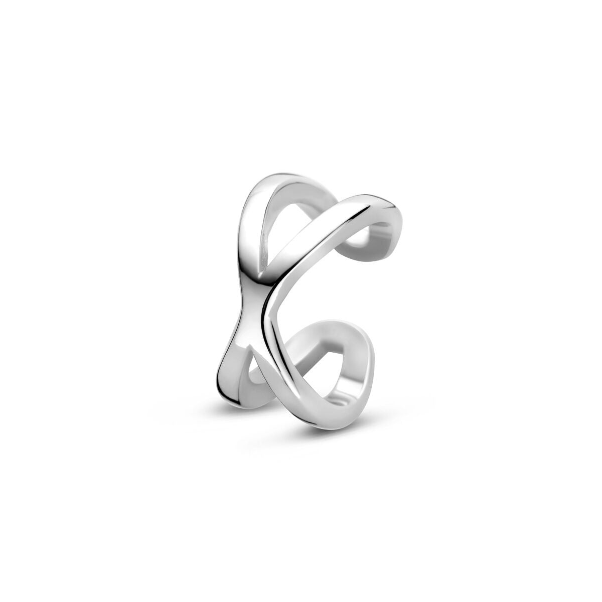 srebrny ear cuff 925, gerhodynowany, o nowoczesnym, falistym kształcie.