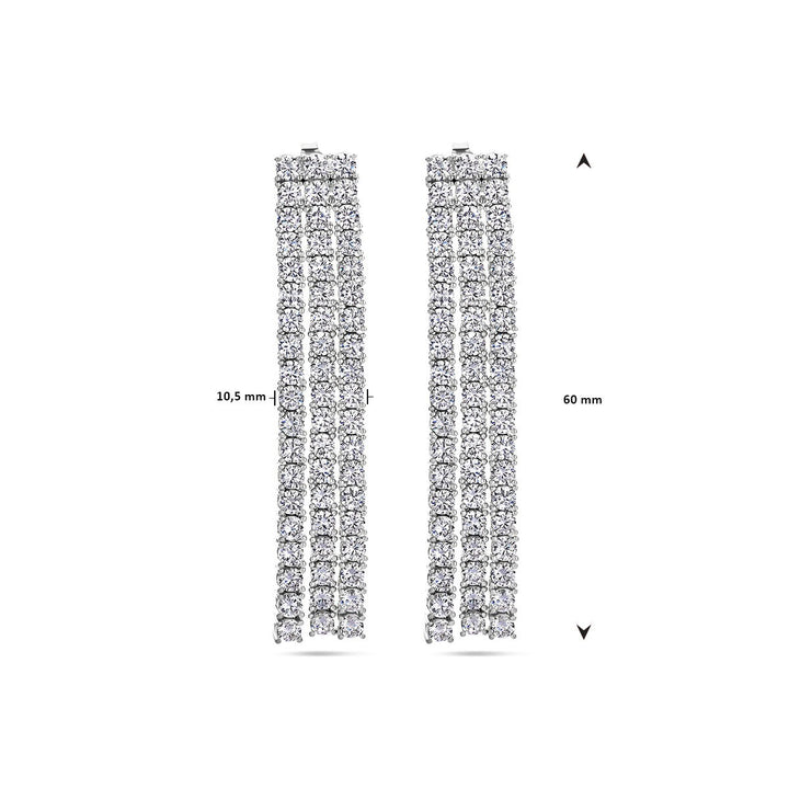 Zilveren dames oorhangers met zirkonia – gerhodineerd 60 mm