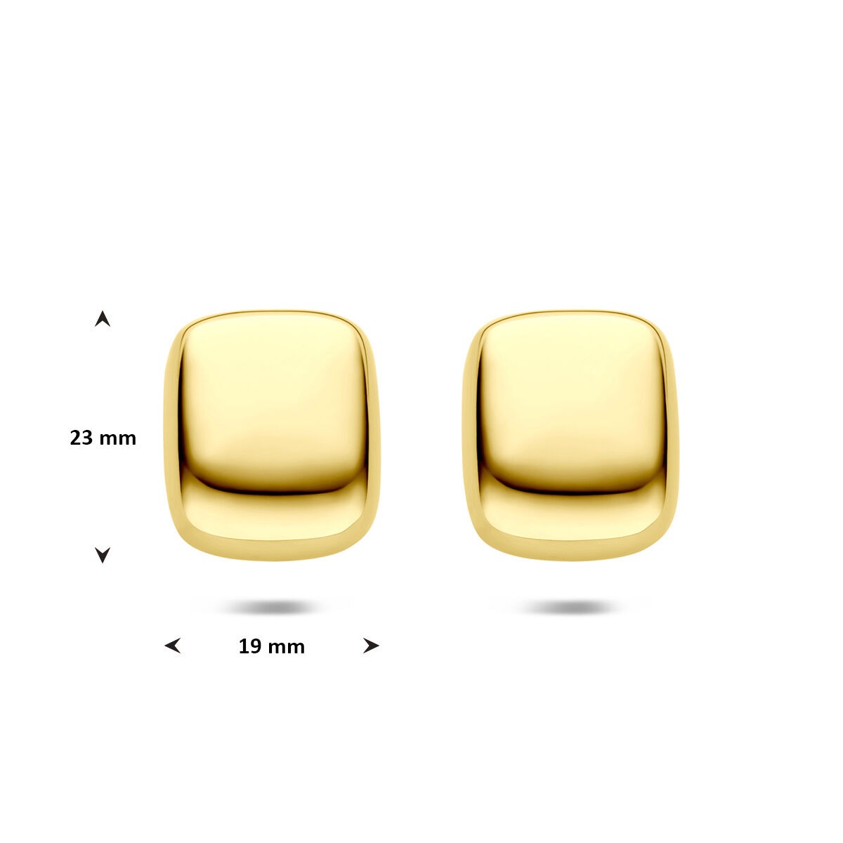 Stalowe kolczyki wkrętki prostokątne w kolorze żółtego złota 23x19mm