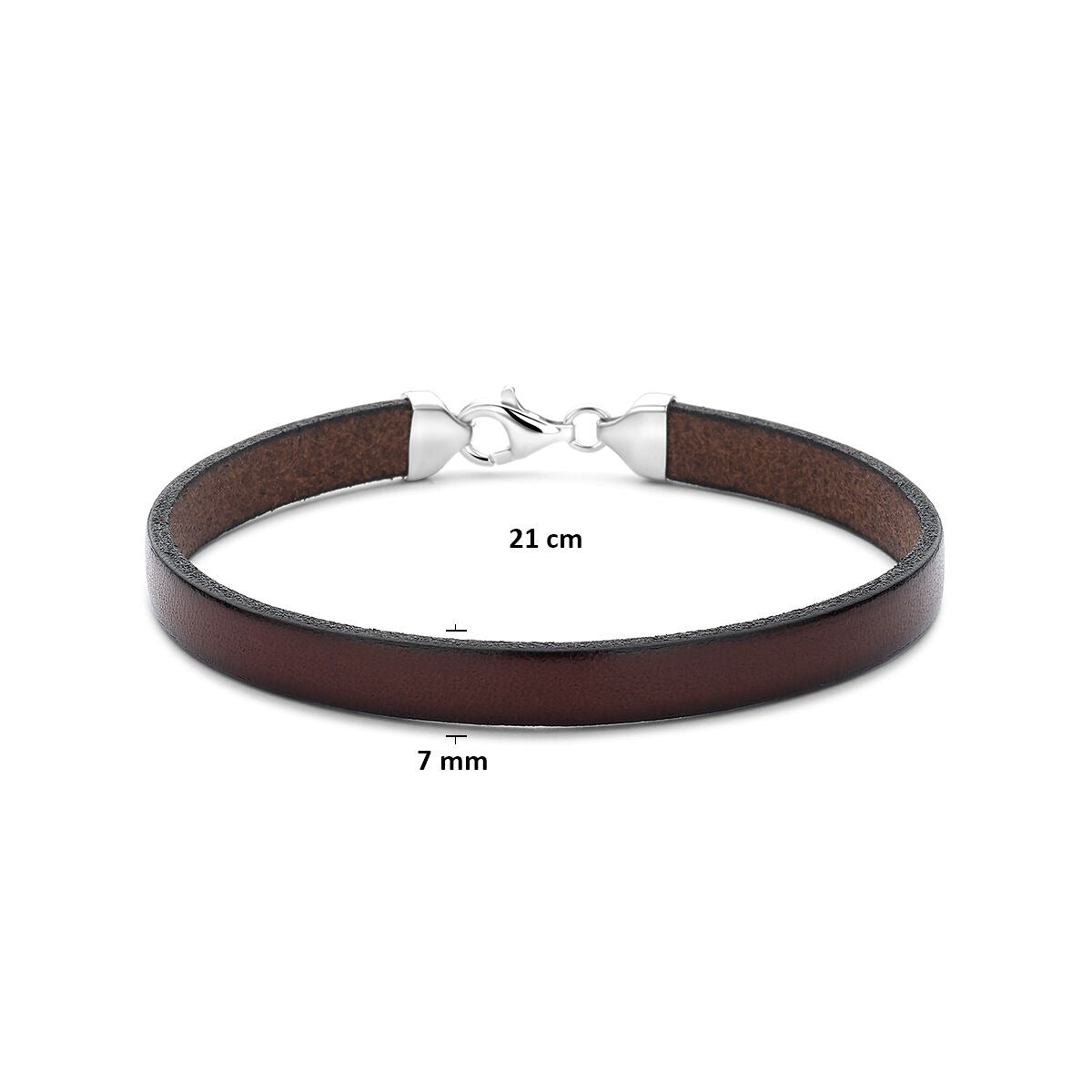 bransoletka brązowa skóra 7 mm 21 cm srebro rodowane z gumy/nylonu/skóry