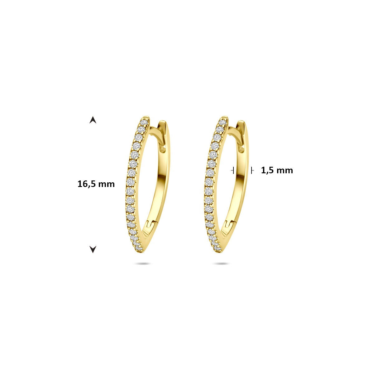 14k żółte złoto kolczyki koła z diamentem – 0.15ct (2x 0.075ct) h si 16,5 mm