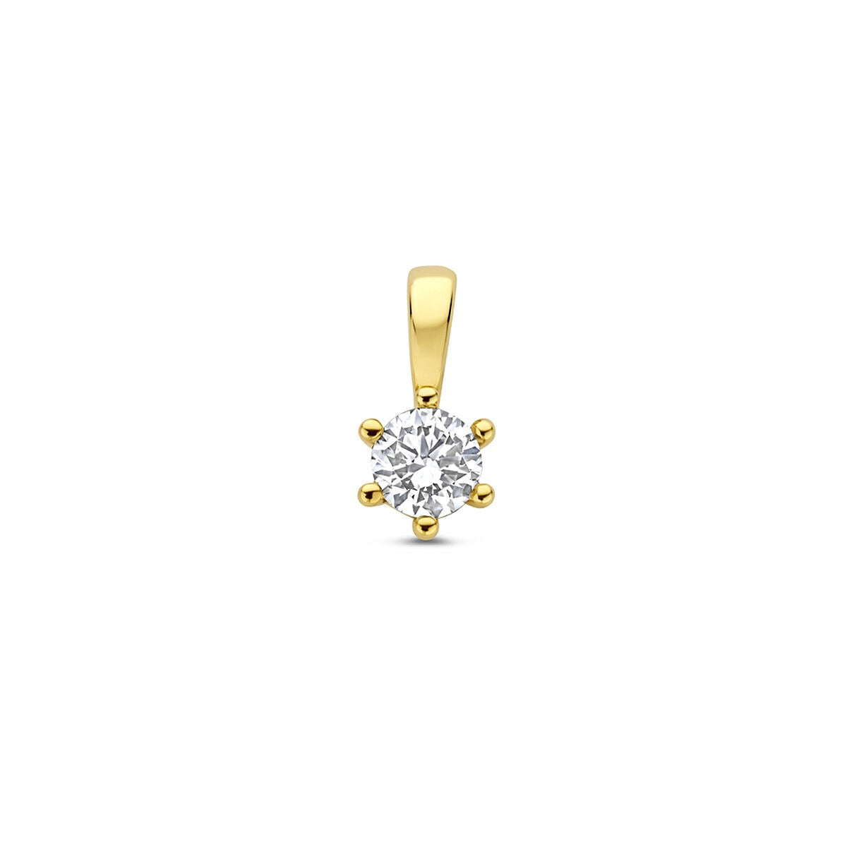 Gouden hanger van 14k geelgoud met een lab grown diamant in een zes-punt zetting.