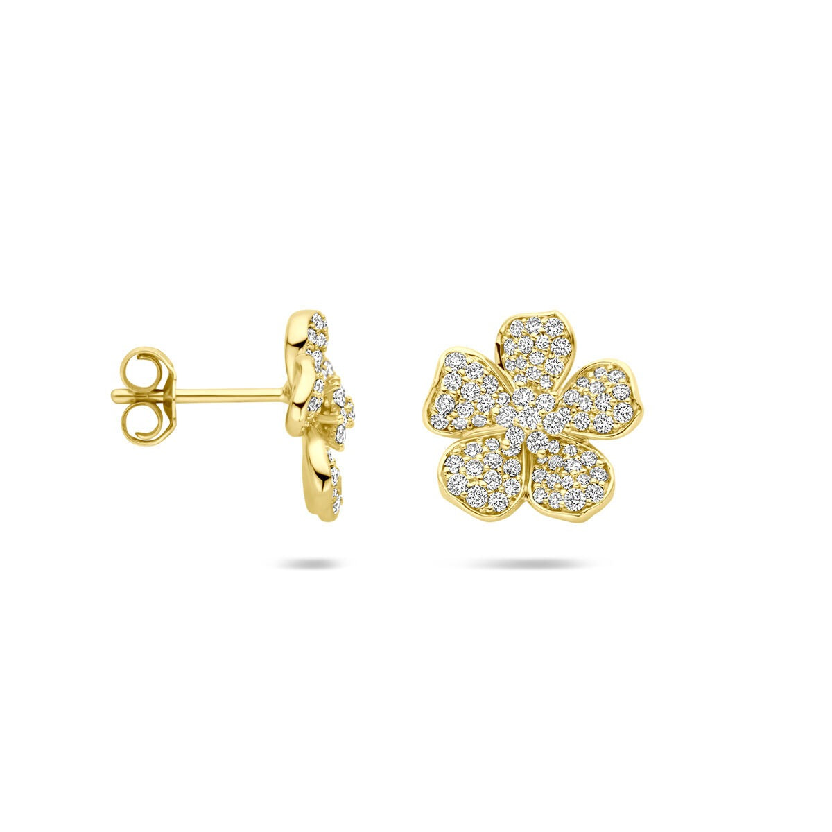 14k Żółte złoto kolczyki wkrętki z diamentem – kształt kwiatu, 0.70 ct