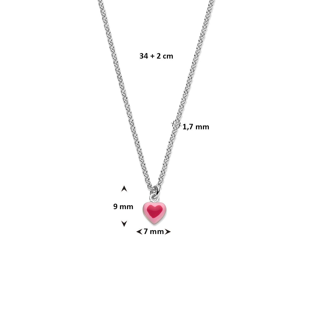 Srebrny dziecięcy naszyjnik z serduszkiem – rodowany 925 srebro 34 + 2 cm