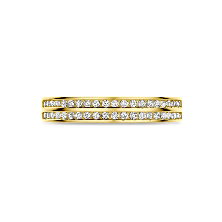 14k Geelgouden ring met zirkonia – alliance rijzetting, 3.5 mm breed