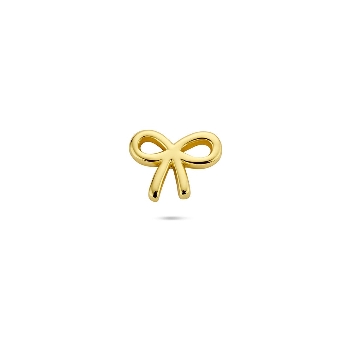 Verguld zilveren flat back piercing in de vorm van een strikje met een glanzende afwerking.