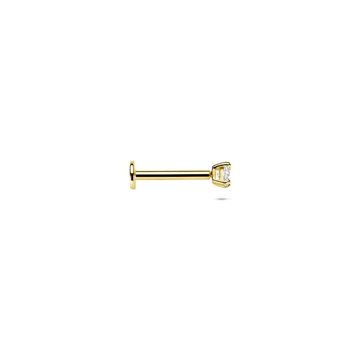 piercing z 14k złota z płaskim tyłem z cyrkonią – 2,5 mm