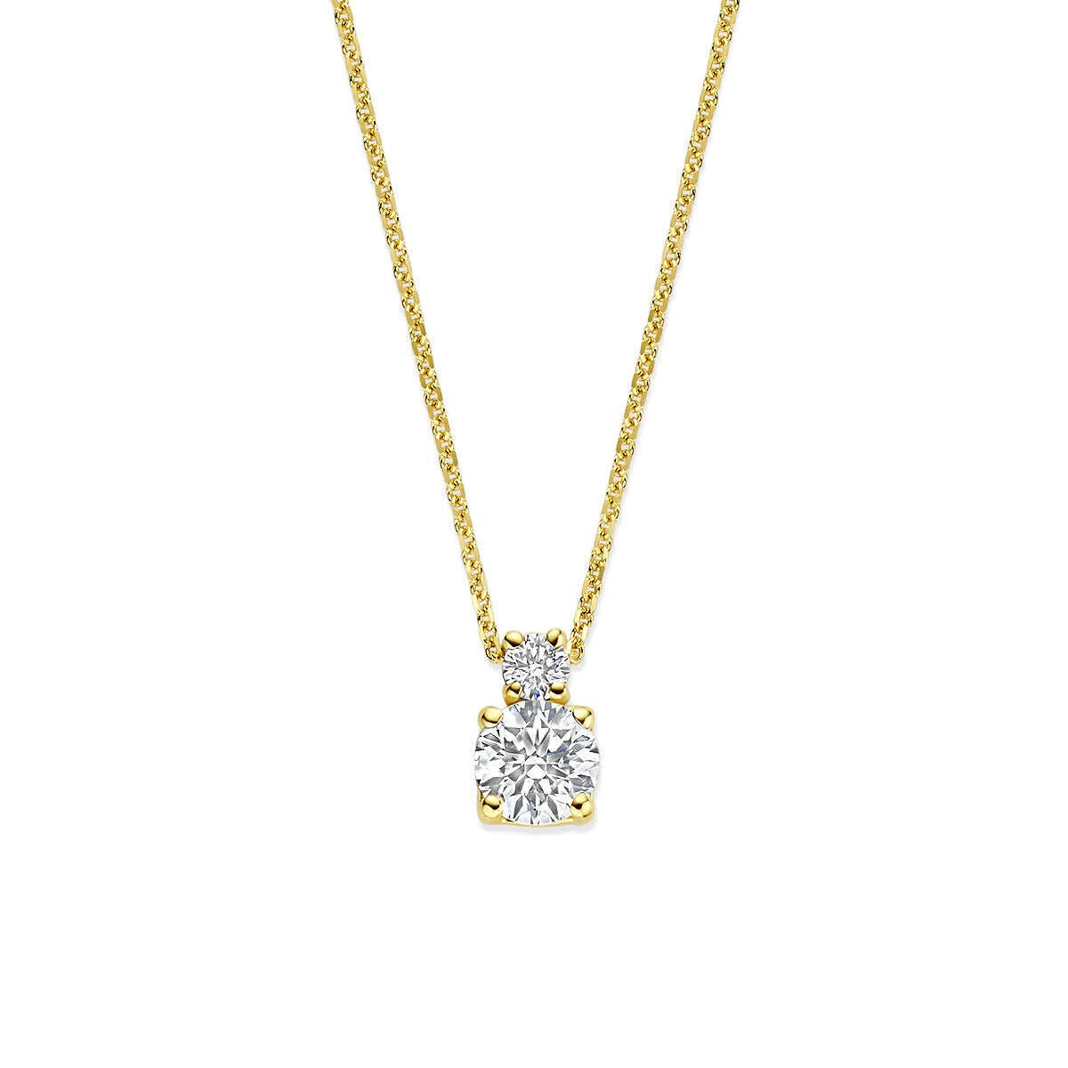 Geelgouden ketting met een lab grown diamant in een vierkante zetting.